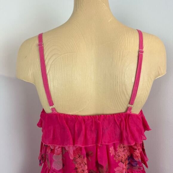 Vintage Bella Amore Women's Small Pink Ruffled Tiered 100% Silk Mini Dress Italy - Picture 8 of 16